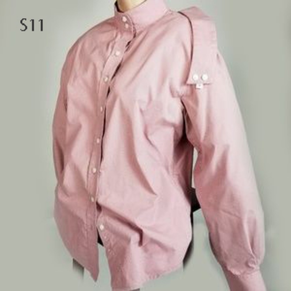 S11- LOOK Ladies Pink Show/Dress Shirt Long Sleeve Button front 2 collars